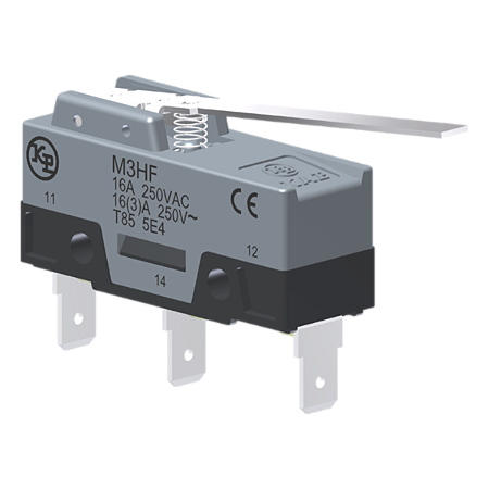 Microrutor Básico 16A, 1Na+1Nf, Alavanca Longa Rígida, Terminal Faston 6,3X0,8Mm M3HF Kap