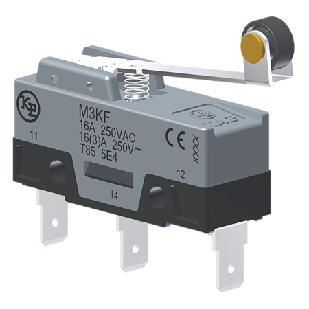 Microrutor Básico 16A, 1Na+1Nf, Alavanca Rígida Com Rolete, Terminal Faston 6,3X0,8Mm M3KF Kap