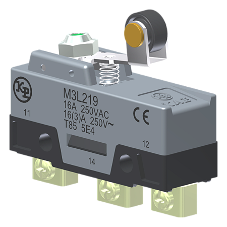Microrutor Básico 16A, 1Na+1Nf, Alavanca Rígida Curta Com Rolete, Terminal Parafuso Frontal Com Prensa-Fio M3L219 Kap