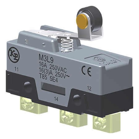 Microrutor Básico 16A, 1Na+1Nf, Alavanca Rígida Curta Com Rolete, Terminal Parafuso Frontal Com Prensa-Fio M3L9 Kap