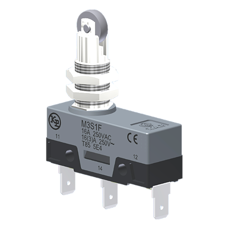 Microrutor Básico 16A, 1Na+1Nf, Botão Com Rolete Para Painel, Terminal Faston 6,3X0,8Mm M3S1F Kap