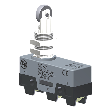 Microrutor Básico 16A, 1Na+1Nf, Botão Com Rolete Transversal Para Painel, Terminal Parafuso Com Arruela Autorretrátil M3S2 Kap