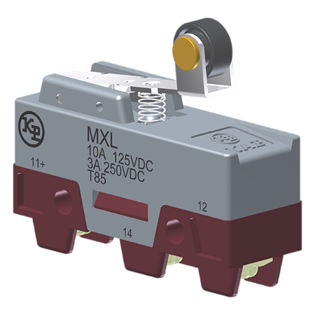 Microrutor Básico Corrente Contínua Contato Na+Nf Atuador Alavanca Curta C/ Rolete Terminal Parafuso MXL Kap