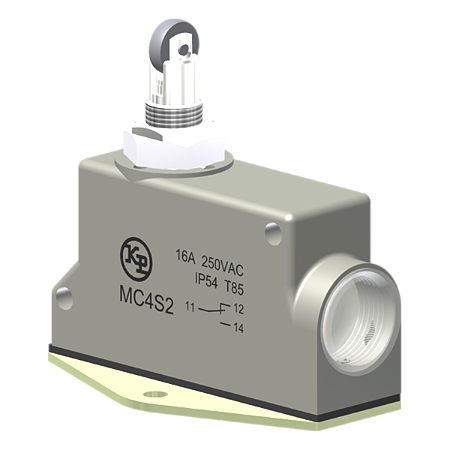 Microrutor Básico Protegido 16A, 1Na+1Nf, Fixação Inferior Ø 5,3, Botão Com Rolete Transversal, Terminal Parafuso Com Ar MC4S2 Kap