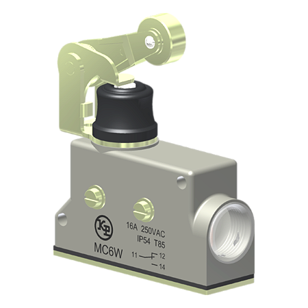Microrutor Básico Protegido 16A, 1Na+1Nf, Fixação Lateral M4X40, Alavanca Com Rolete E Botão Protegido - Ponto De Operaç MC6W Kap