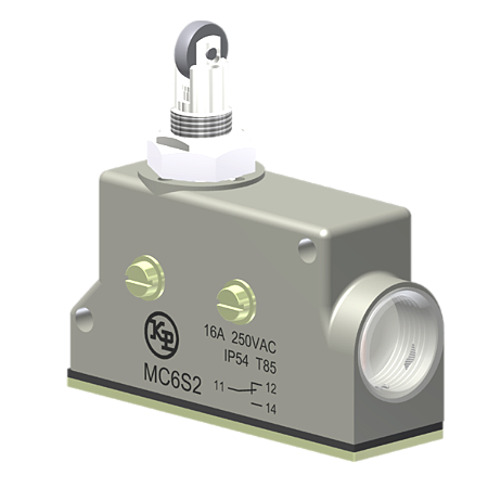 Microrutor Básico Protegido 16A, 1Na+1Nf, Fixação Lateral M4X40, Botão Com Rolete Transversal, Terminal Parafuso Com Arr MC6S2 Kap