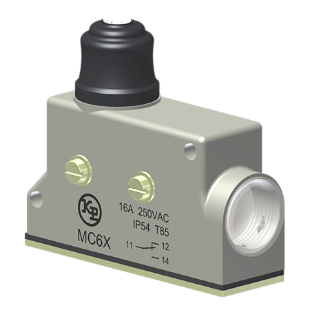 Microrutor Básico Protegido 16A, 1Na+1Nf, Fixação Lateral M4X40, Botão Protegido, Terminal Parafuso Com Arruela Autorret MC6X Kap