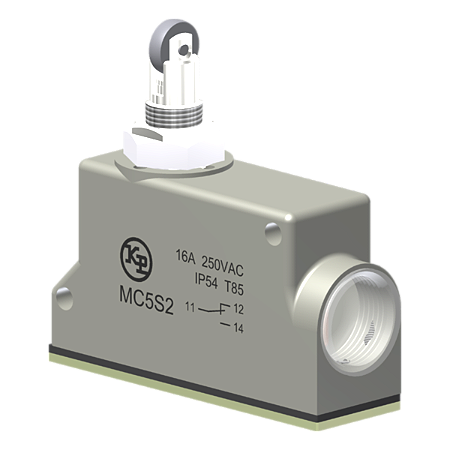 Microrutor Básico Protegido 16A, 1Na+1Nf, Fixação Lateral Ø 5,0, Botão Com Rolete Transversal, Terminal Parafuso Com Arr MC5S2 Kap