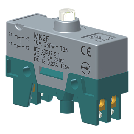 Microrutor Básico Ruptura Positiva Contato 2Nf Atuador Botão Terminal Parafuso MK2F Kap