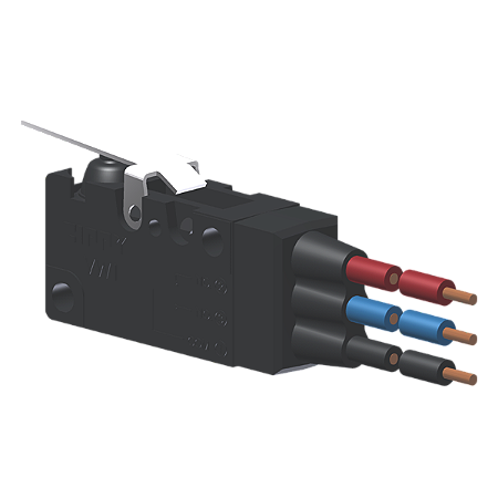Microrutor Miniat.Protegido 6A Contato Na+Nf Alavanca Rígida Plana Curta Próxima Ao Botão, 3 Cabos De Ligação 18 Awg, Na MVP6G2W Kap