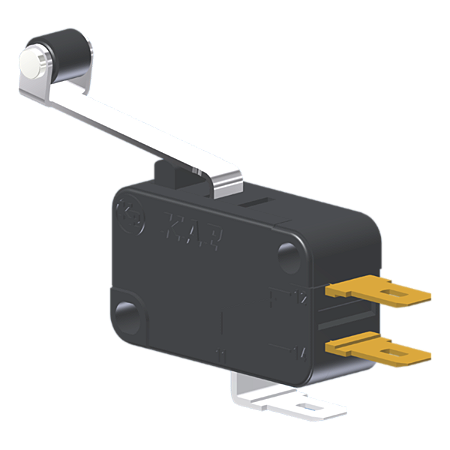 Microrutor Miniatura 10A, 1Na+1Nf, Alavanca Com Rolete, Terminal Faston 4,8X0,5Mm MV5J4CA1 Kap