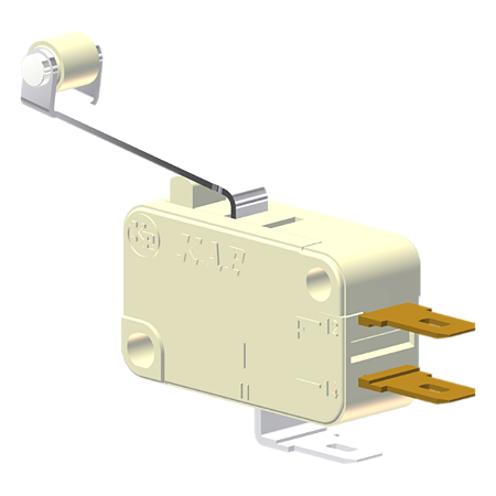 Microrutor Miniatura 15A, 1Na+1Nf, Alavanca Com Rolete, Terminal Faston 4,8X0,5Mm MV71J4CA1 Kap