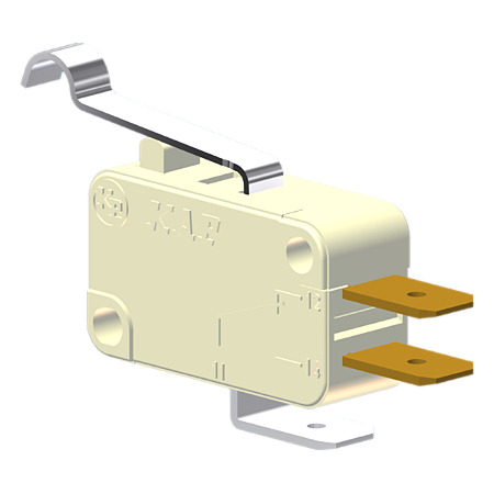 Microrutor Miniatura 15A, 1Na+1Nf, Alavanca Curta Com Rolete Simulado, Terminal Faston 6,3X0,8Mm MV71D1FA1 Kap