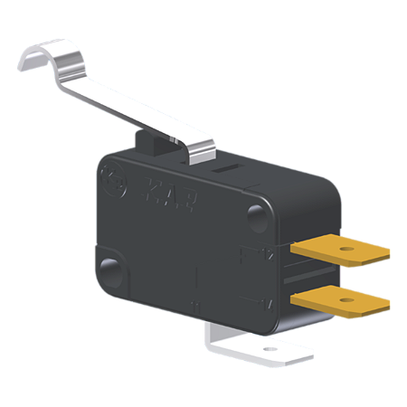 Microrutor Miniatura 15A, 1Na+1Nf, Alavanca Curta Com Rolete Simulado, Terminal Faston 6,3X0,8Mm MV7D2FA1 Kap