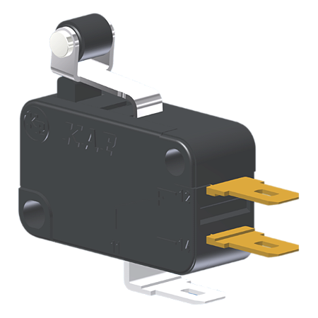 Microrutor Miniatura 15A, 1Na+1Nf, Alavanca Curta Com Rolete, Terminal Faston 4,8X0,5Mm MV7J1CA1 Kap