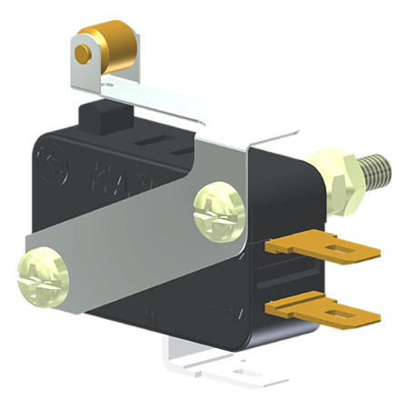 Microrutor Miniatura 15A, 1Na+1Nf, Alavanca Flexível Com Rolete, Terminal Faston 4,8X0,5Mm MV7RCA1 Kap