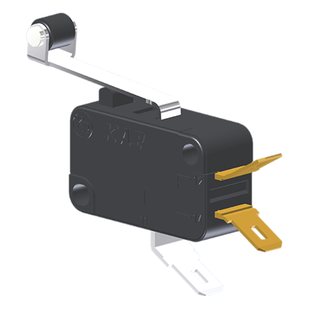 Microrutor Miniatura 5A, 1Na+1Nf, Alavanca Com Rolete, Terminal Faston 4,8X0,5Mm MV3J3CB1 Kap