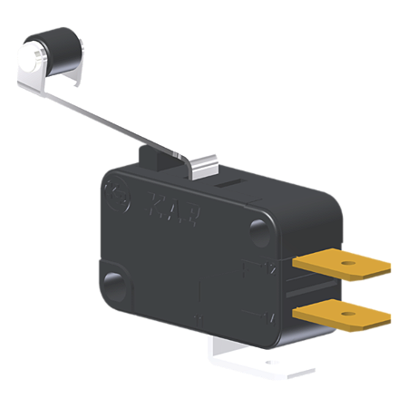 Microrutor Miniatura 5A, 1Na+1Nf, Alavanca Com Rolete, Terminal Faston 6,3X0,8Mm MV3J4FA1 Kap