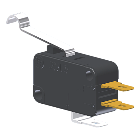 Microrutor Miniatura 5A, 1Na+1Nf, Alavanca Curta Com Rolete Simulado, Terminal Faston 4,8X0,5Mm MV3D2CA1 Kap