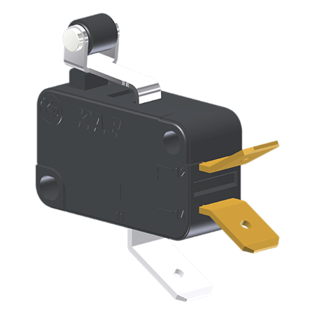 Microrutor Miniatura 5A, 1Na+1Nf, Alavanca Curta Com Rolete, Terminal Faston 6,3X0,8Mm MV3J1FB1 Kap