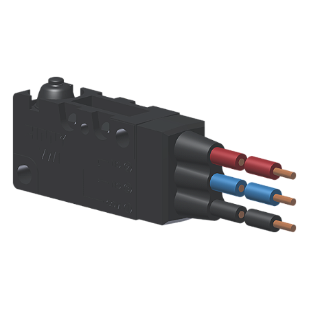 Microrutor Miniatura Protegido 6A Contato Na+Nf Atuador Pino, 3 Cabos De Ligação 18 Awg, Na Azul, Nf Vermelho, Pc Preto, MVP6AW Kap