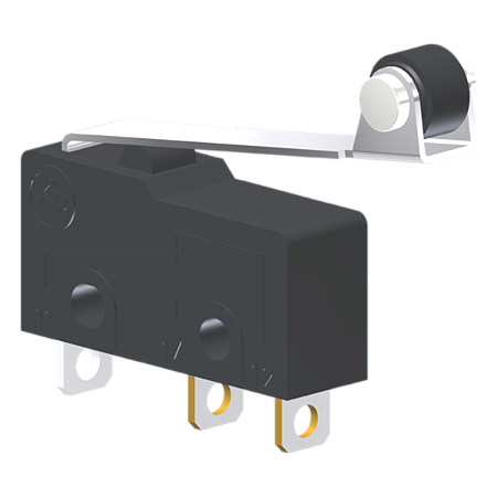 Microrutor Subminiatura 5A, 1Na+1Nf, Alavanca Flexível Com Rolete, Terminal Solda MM1R3NS Kap