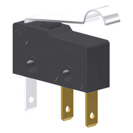 Microrutor Subminiatura 5A, 1Na+1Nf, Alavanca Flexível Curta C/ Rolete Simulado, Terminal Faston 2,8X0,5Mm MM1U1NF Kap