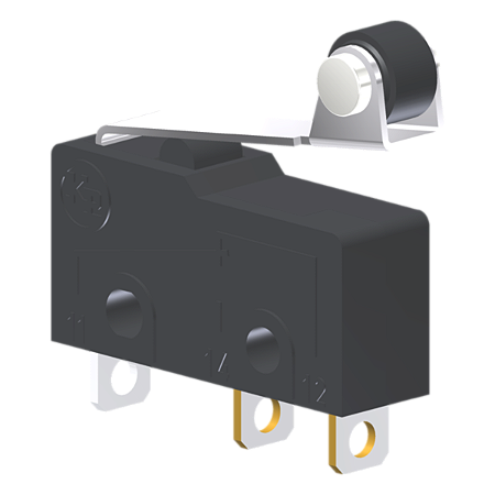 Microrutor Subminiatura 5A, 1Na+1Nf, Alavanca Flexível Curta Com Rolete, Terminal Solda MM1R1NS Kap