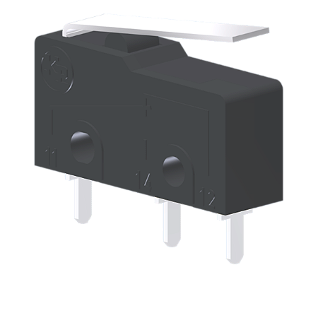 Microrutor Subminiatura 5A, 1Na+1Nf, Alavanca Flexível Curta, Terminal Circuito Impresso MM1E1NI Kap