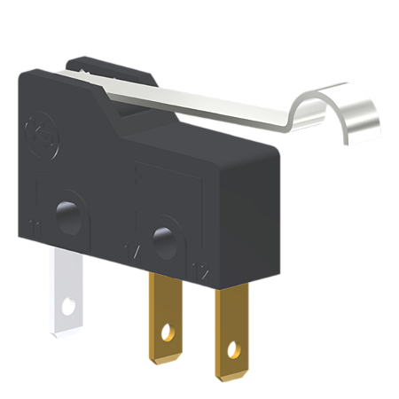 Microrutor Subminiatura 5A, 1Na+1Nf, Alavanca Rígida Com Rolete Simulado, Terminal Faston 2,8X0,5Mm MM1D3EF Kap