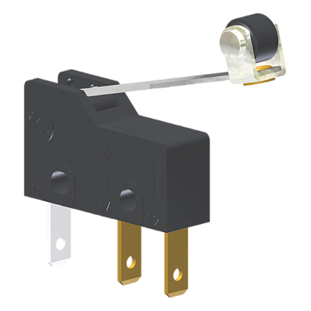 Microrutor Subminiatura 5A, 1Na+1Nf, Alavanca Rígida Com Rolete, Terminal Faston 2,8X0,5Mm MM1J4NF Kap