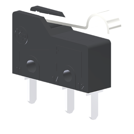 Microrutor Subminiatura 5A, 1Na+1Nf, Alavanca Rígida Curta Com Rolete Simulado, Terminal Circuito Impresso MM1D1EI Kap