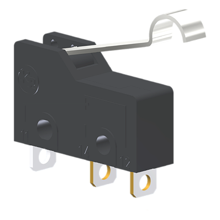 Microrutor Subminiatura 5A, 1Na+1Nf, Alavanca Rígida Curta Com Rolete Simulado, Terminal Solda MM1D2NS Kap