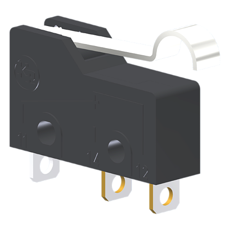 Microrutor Subminiatura 5A, 1Na+1Nf, Alavanca Rígida Curta Com Rolete Simulado, Terminal Solda MM2D1NS Kap
