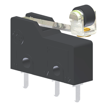 Microrutor Subminiatura 5A, 1Na+1Nf, Alavanca Rígida Curta Com Rolete, Terminal Circuito Impresso MM2J1NI Kap