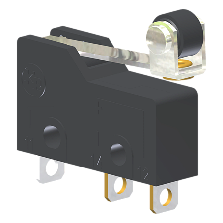Microrutor Subminiatura 5A, 1Na+1Nf, Alavanca Rígida Curta Com Rolete, Terminal Solda MM2J1NS Kap