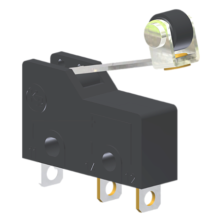 Microrutor Subminiatura 5A, 1Na+1Nf, Alavanca Rígida Curta Com Rolete, Terminal Solda MM2J2ES Kap