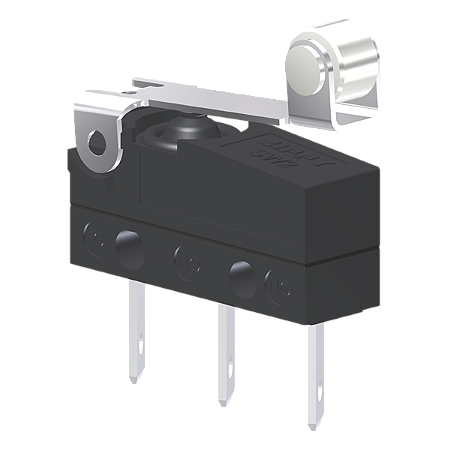 Microrutor Subminiatura Protegido 10A Contato Na+Nf Alavanca Flexível Curta C/ Roldana Terminal Faston MMP1R1NF Kap