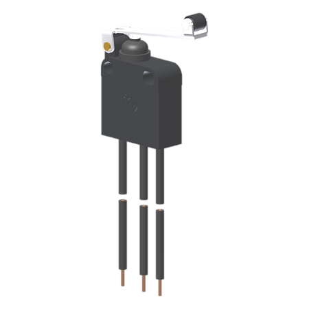 Microrutor Subminiatura Protegido, 1Na+1Nf, Alavanca Com Rolete, Terminal Cabo 0,75Mm2 X 1M MPJN Kap