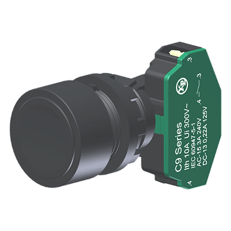 Botão Compacto Raso Preto Moldura Redonda 1Na P/ Furo 22Mm C9BNP10 Kap