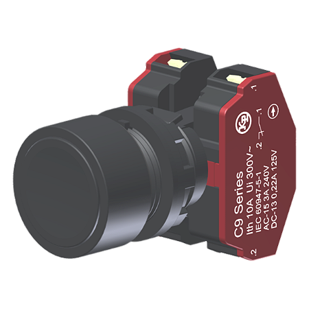 Botão Compacto Raso Preto Moldura Redonda 2Nf P/ Furo 22Mm C9BNP02 Kap