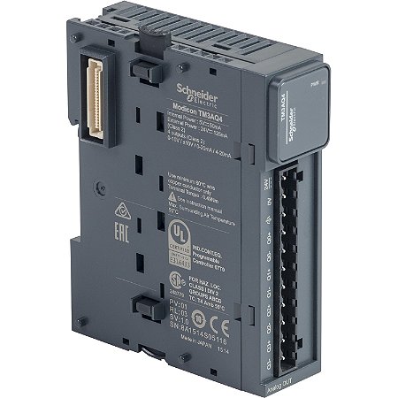 Módulo De Saídas Analógicas - 4 Saídas - 12Bits - 24 Vdc - Tensão E Corrente - Terminal Parafuso TM3AQ4 SCHNEIDER