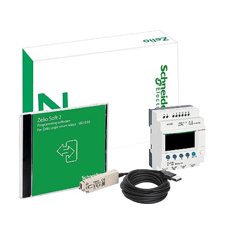 Kit Relé Inteligente Modular - 8 Entradas/4 Saídas Digitais - 24 Vdc + Cabo De Comunicação Zelio/Pc De 3 Metros + Cd-Rom Zelio Soft 2 SR3PACKBD SCHNEIDER