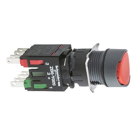 Botao 16Mm Plastico Normal A Impulsao Redondo 1Nf Vermelho XB6AA42B SCHNEIDER