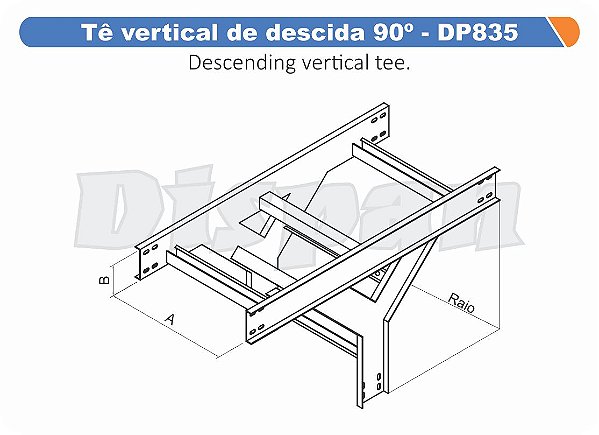 Te Para Leito Vertical De Descida Aço Carbono 90G Raio Segmentado 320 600Mm Gf Aba Externa Alt 100Mm