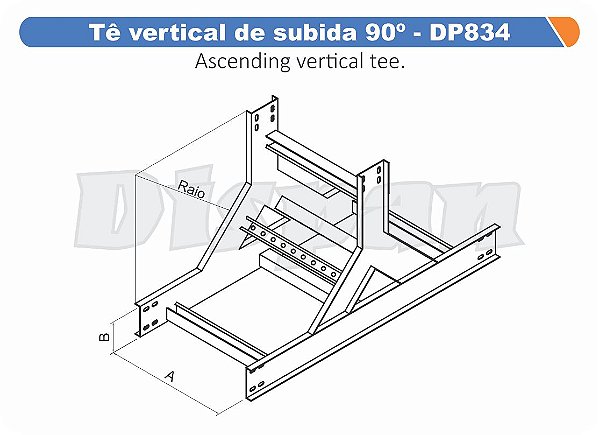 Te Para Leito Vertical De Subida Aço Carbono 90G Raio Segmentado 520 600Mm Gf Aba Externa Alt 100Mm