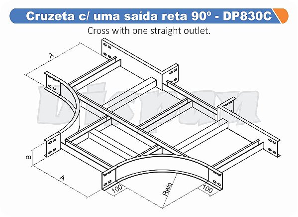 Cruzeta Para Leito Saida Reta Aço Carbono 90G Curvilineo 520 800Mm Gf Aba Interna Alt 100Mm