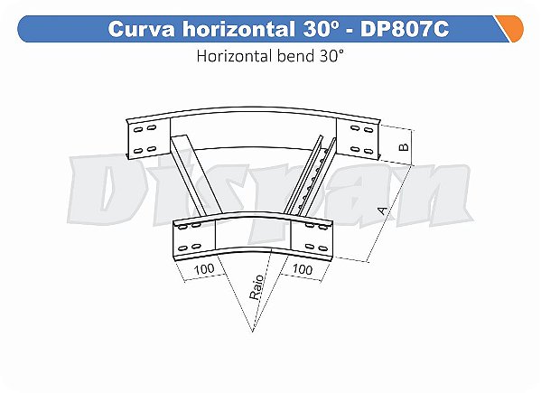 Curva Para Leito Horizontal Aço Carbono 30G Curvilineo 320 600Mm Gf Aba Externa Alt 100Mm