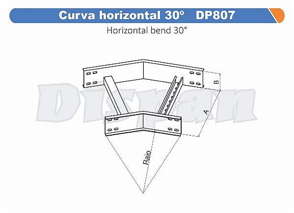 Curva Para Leito Horizontal Aço Carbono 30G Raio Segmentado 520 300Mm Gf Aba Externa Alt 100Mm