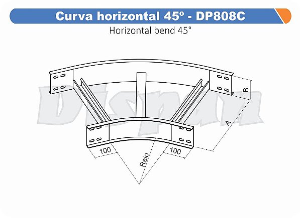 Curva Para Leito Horizontal Aço Carbono 45G Curvilineo 520 1200Mm Gf Aba Externa Alt 100Mm